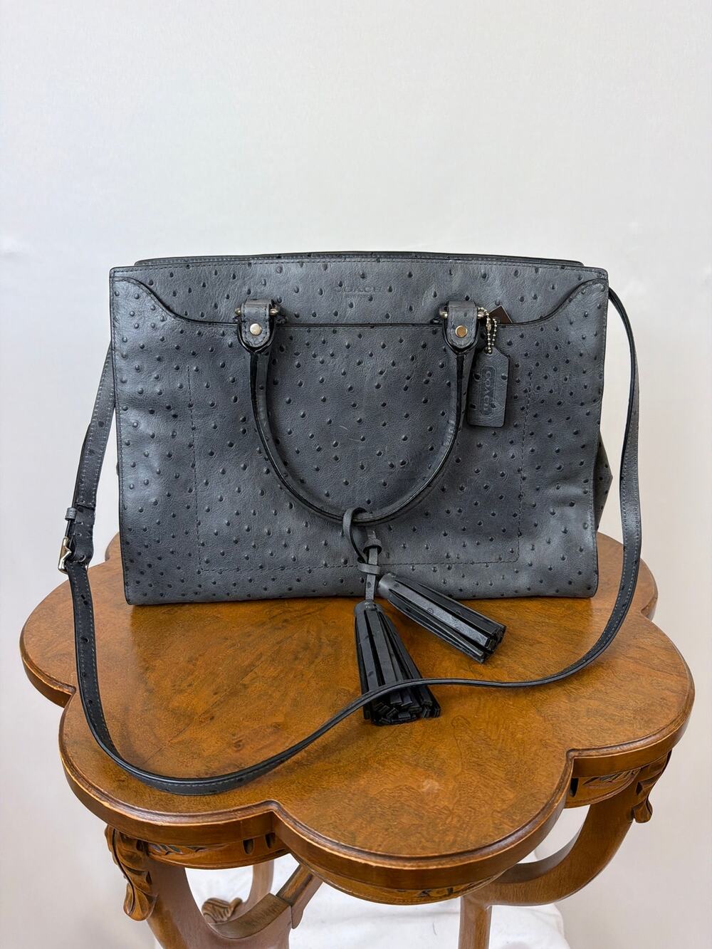 Coach Dark Gray Leather Multi‑Pocket Tote Handbag F1376‑23502